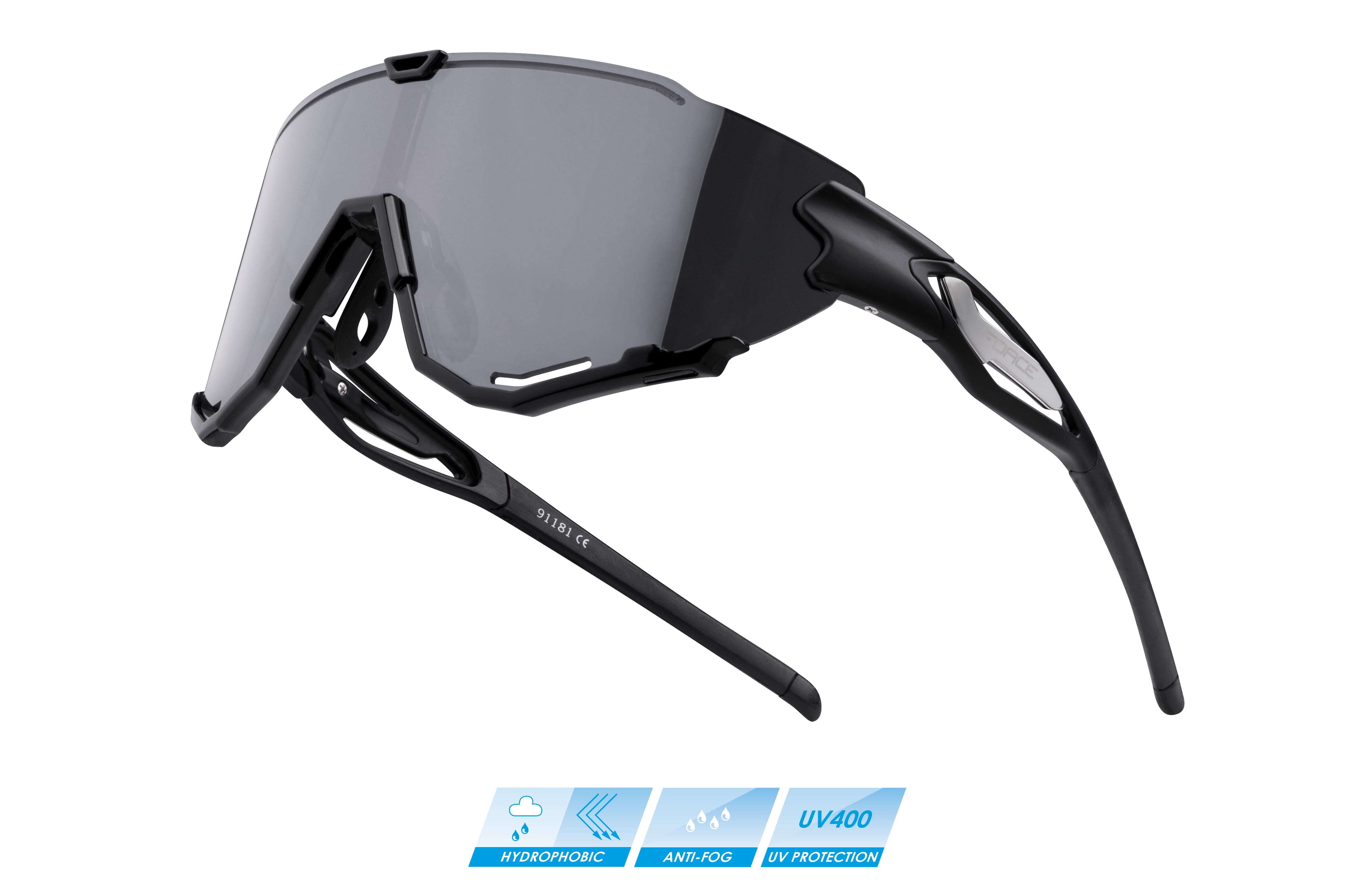 biciklističke naočare FORCE CREED crna, crna mirror lens